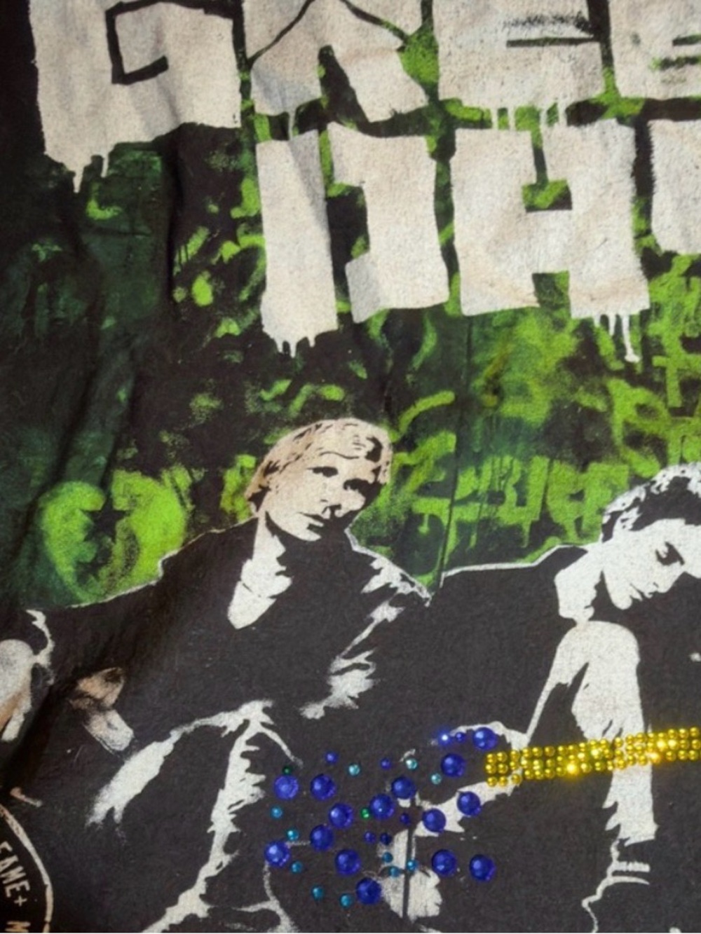 Green Day 2015 Induction Tee shirt. Hand placed crystals makes it 1-of-a-kind